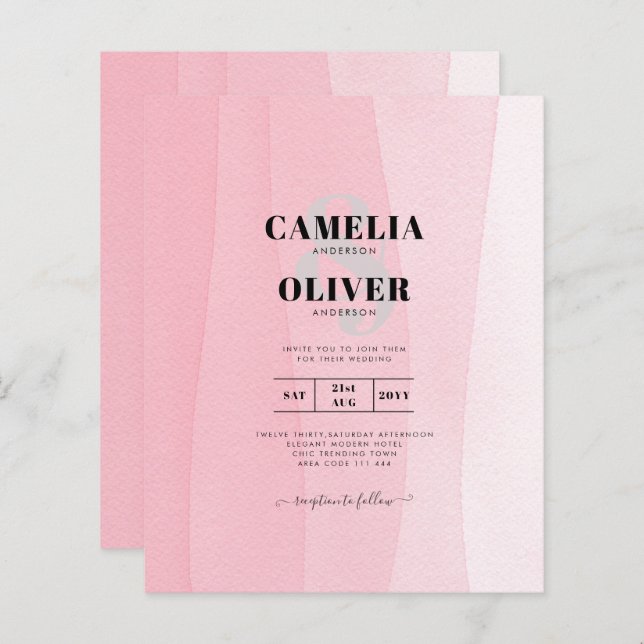 Papier BUDGET Moderne Iced rose Ombre Mariage Invite (Devant / Derrière)