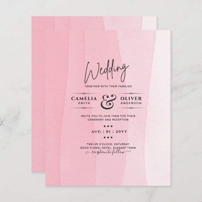 Papier BUDGET Moderne Iced rose Ombre Mariage Invite (Devant / Derrière)