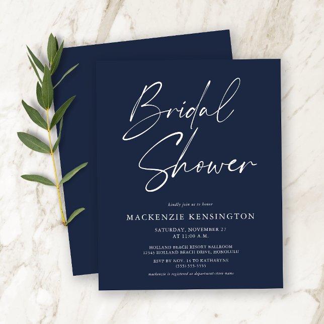 Papier Budget Moderne Marine Blue Bridal Shower Invitatio (Créateur téléchargé)