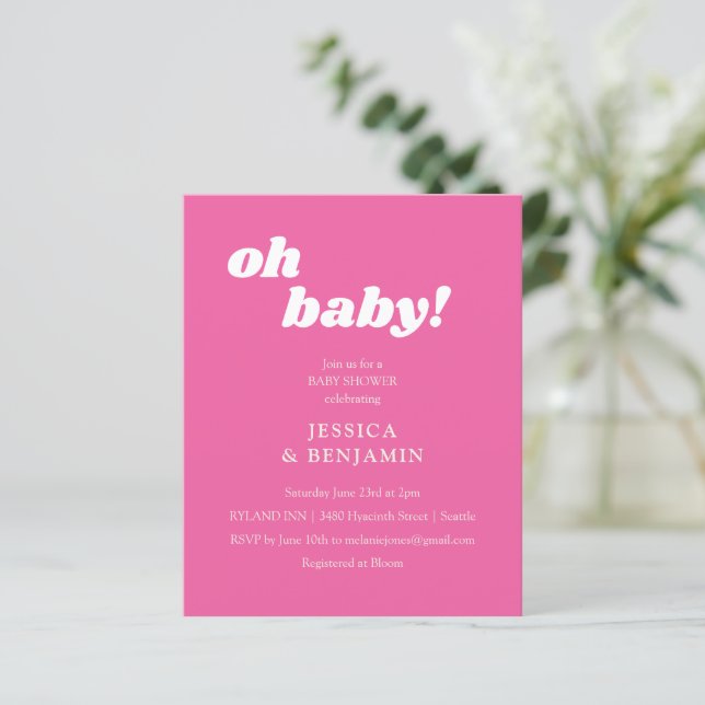 Papier Budget moderne mignon Baby shower rose chaud Invit (Debout devant)