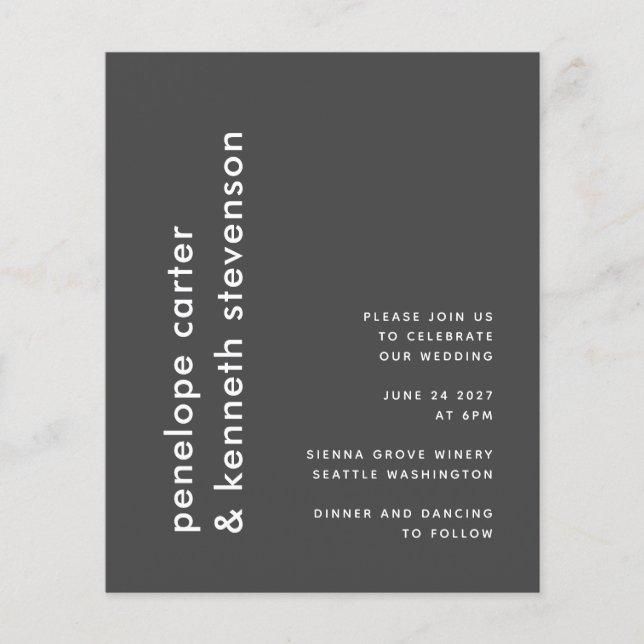 Papier Budget Moderne Noir Blanc Simple Mariage Invitatio (Devant)