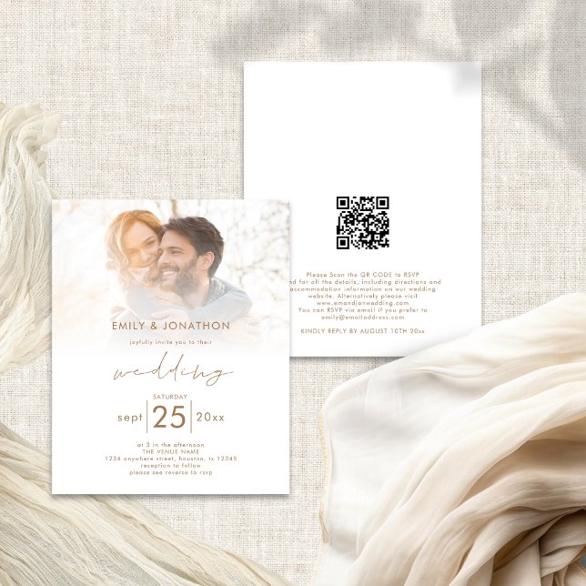 Papier Budget Moderne Photo Overlay QR Code Mariage Invit (Front and back view)
