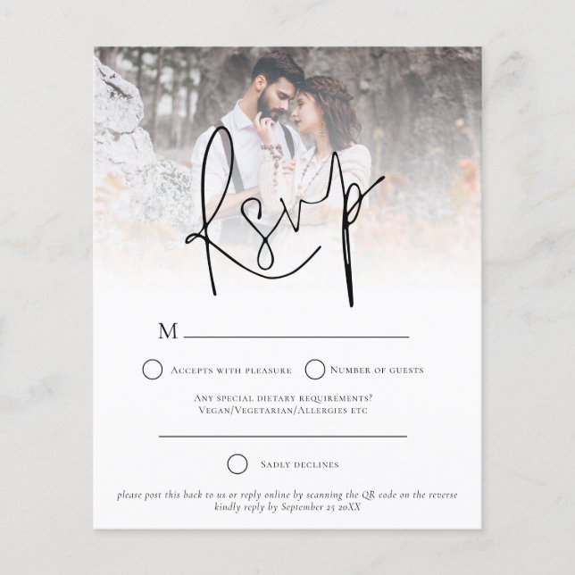 Papier Budget Moderne Photo Overlay QR Code Mariage RSVP (Devant)