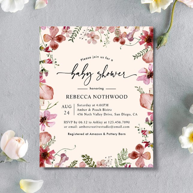 Papier Budget Moderne Pink Baby Girl Douche Invitation (Créateur téléchargé)