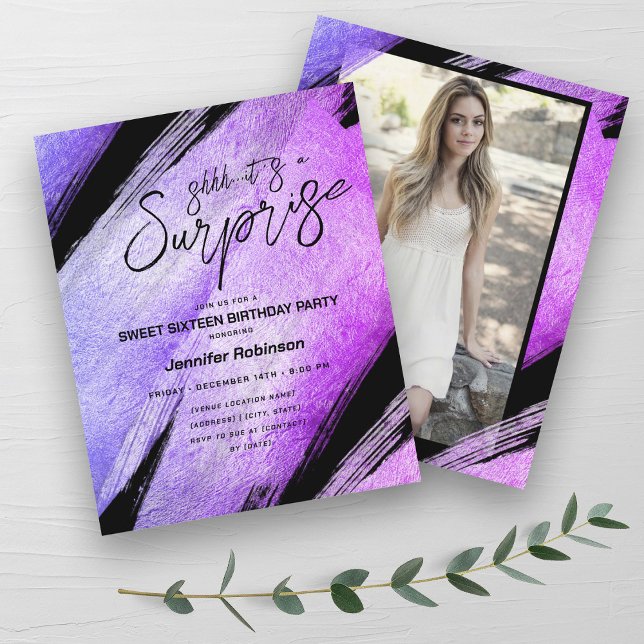 Papier Budget Moderne Purple Surprise Sweet 16 Invitation (Budget Modern Purple Surprise Sweet 16 Invites )