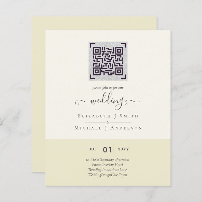 Papier BUDGET Moderne QR Scanning Code Mariage Invite (Devant / Derrière)