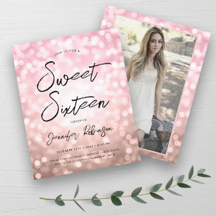Papier Budget Moderne Rose Gold Photo Sweet 16 Invitation