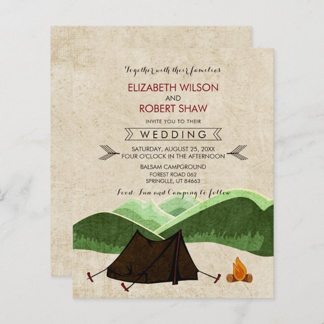 Papier Budget Moderne Rustique Camping Mariages Invitatio (Devant / Derrière)