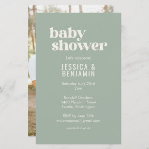 Papier Budget Moderne Sage Vert Baby shower Photo Invitat