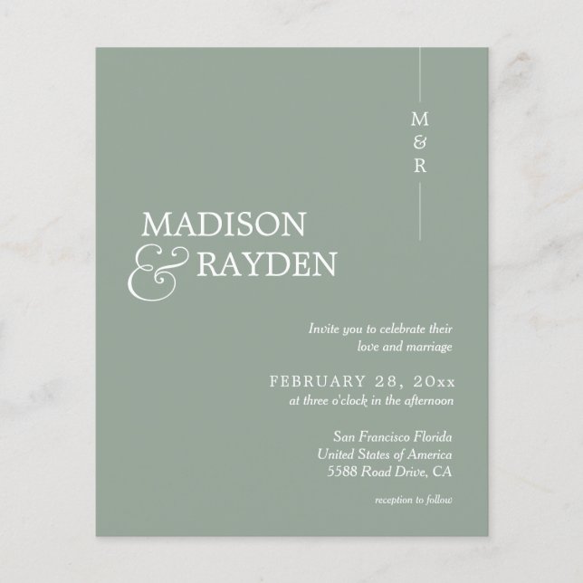 Papier Budget Moderne Sage Vert Monogramme Mariage photo (Devant)