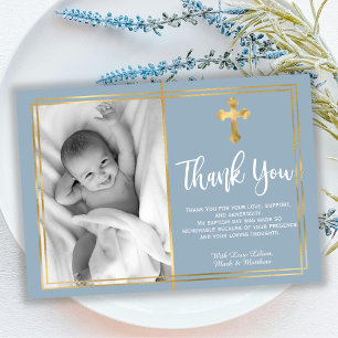 Papier Budget moderne Script Croix Baptême bleu Merci