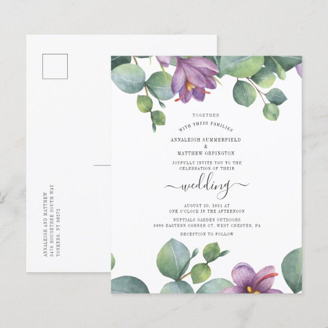 Papier Budget Moderne Script Eucalyptus Aquarelle Invitat (Devant / Derrière)