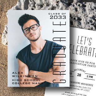 Papier BUDGET Moderne Script noir Photo GRAD Invitation