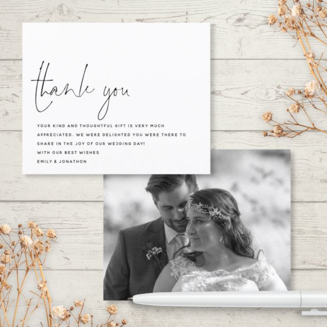 Papier Budget Moderne Script Photo Mariage Merci (Créateur téléchargé)