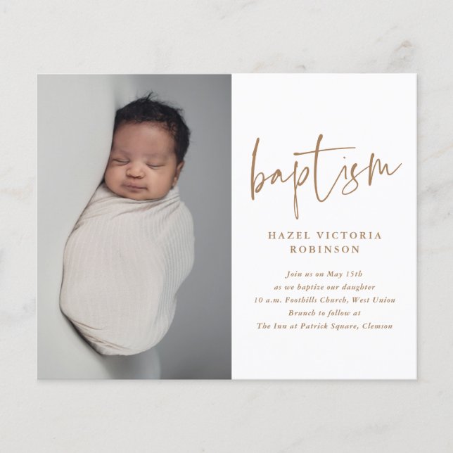 Papier Budget Moderne Script Simple Baptême Invitation (Devant)