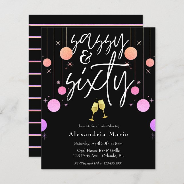 Papier Budget Moderne Sparkle Sassy & 60 Anniversaire (Devant / Derrière)