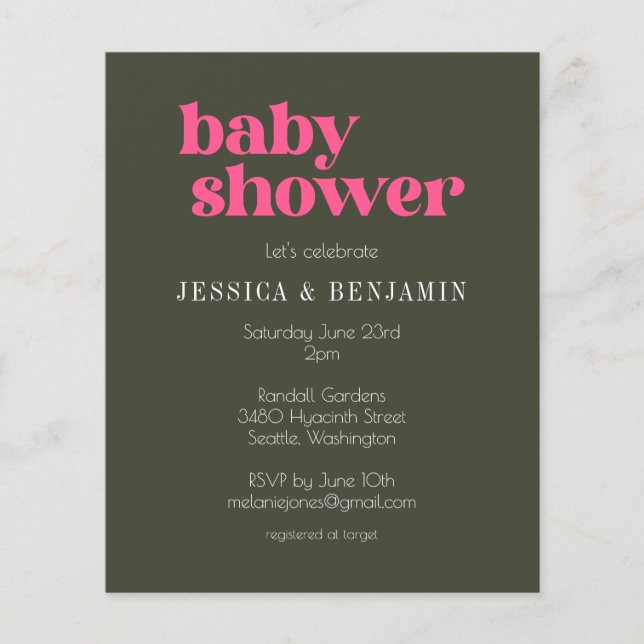 Papier Budget moderne Super rose Baby shower vert Invitat (Devant)