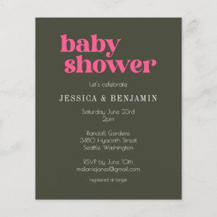 Papier Budget moderne Super rose Baby shower vert Invitat