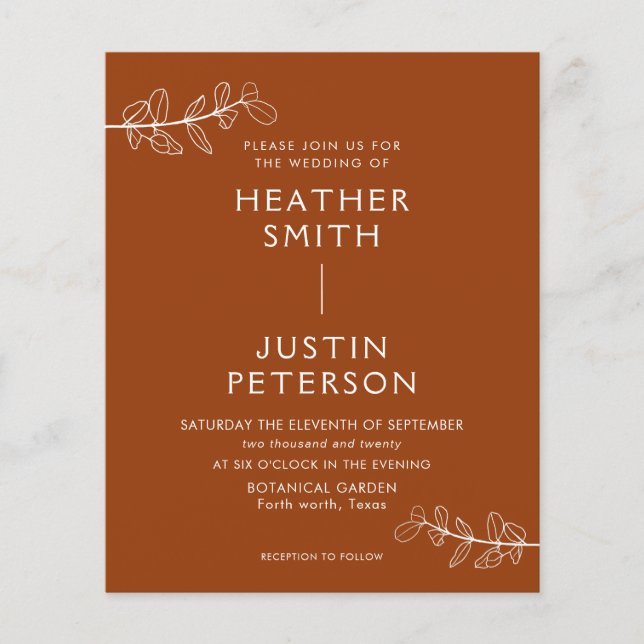 Papier Budget Moderne Terracotta Boho Invitations de mari (Devant)