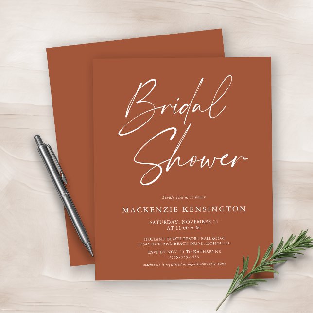 Papier Budget Moderne Terracotta Bridal Shower Invitation (Créateur téléchargé)