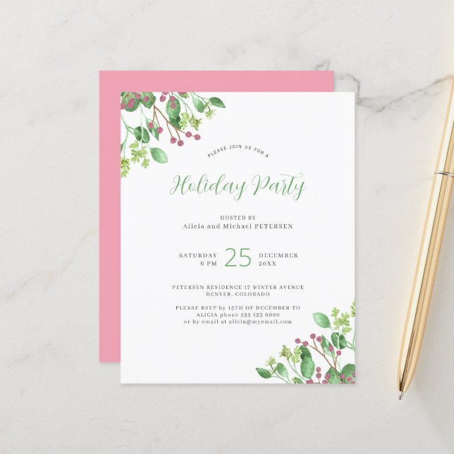 Papier Budget moderne verdure vacances invitation fête (Devant/Arrière en situation)