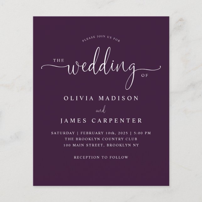 Papier Budget Moderne Violet Violet Photo Mariage Invitat (Devant)
