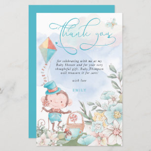Papier Budget Monkey Boy Baby shower pique-nique Merci