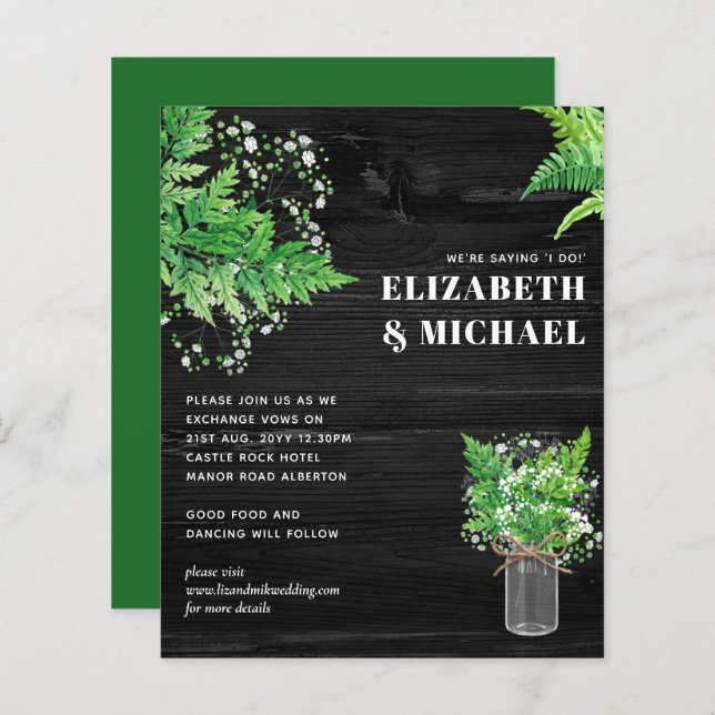 Papier BUDGET Monochromatique Ferme verte Mariage Invitat (Devant / Derrière)