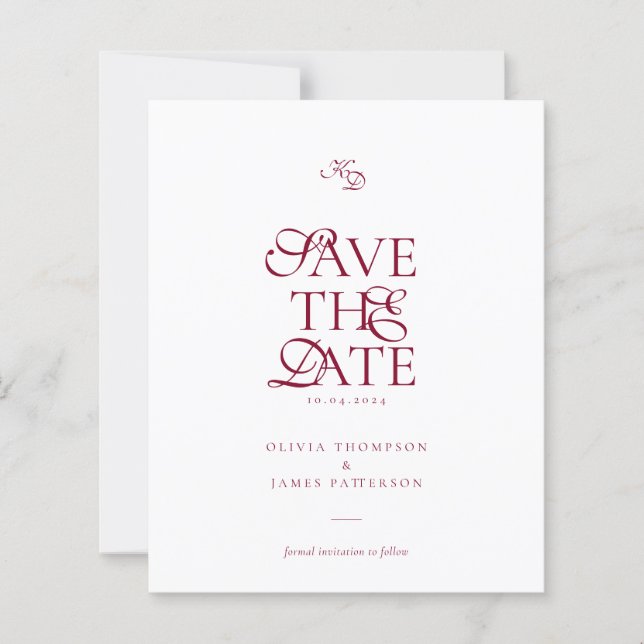 Papier BUDGET Monogram Deep Burgundy Script Wedding (Devant)