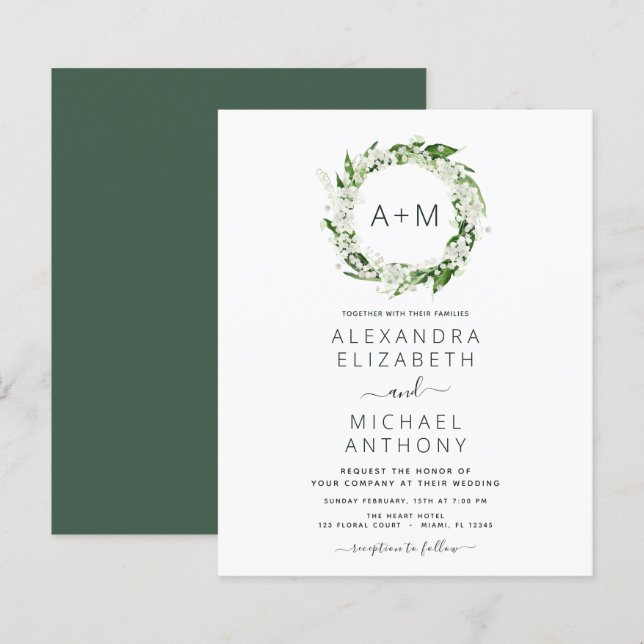 Papier Budget Monogramme Emerald Green Green Mariage (Devant / Derrière)