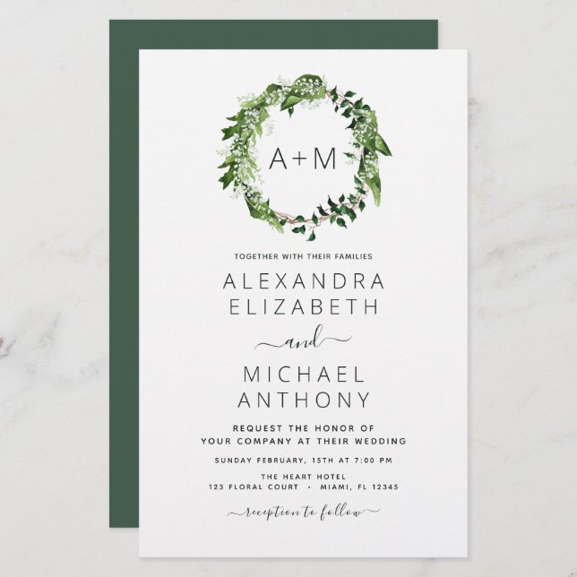 Papier Budget Monogramme Emerald Green Green Mariage (Devant / Derrière)