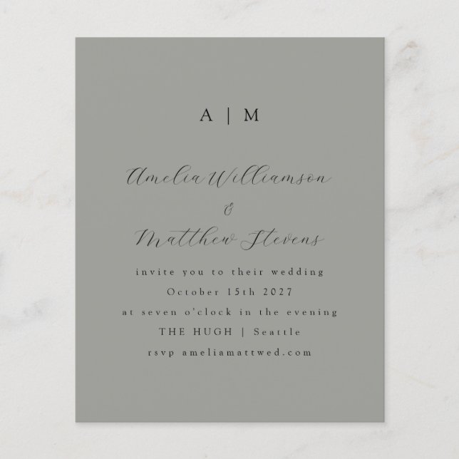 Papier Budget Monogramme Gris Faire-part de mariage minim (Devant)