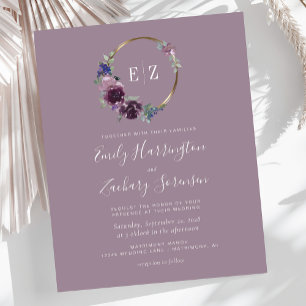 Papier Budget Monogramme Purple Wreath Mauve Mariage Invi
