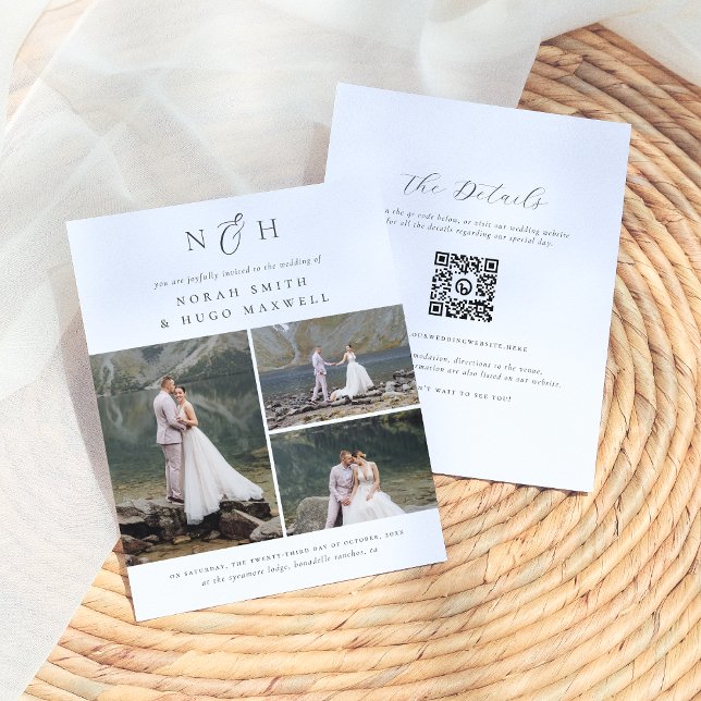 Papier Budget Monogramme QR Code 3 Photo Collage Mariage (Créateur téléchargé)