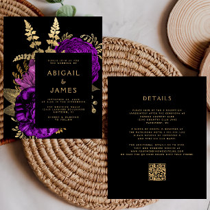 Papier Budget Moody Floral Purple Gold QR Code Mariage