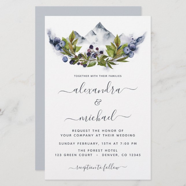 Papier Budget Mountain Rustic Watercolor Mariage (Devant / Derrière)