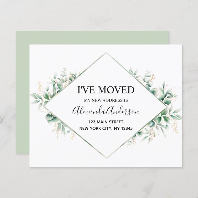 Papier Budget Moving Announcement Eucalyptus Greenery (Devant / Derrière)