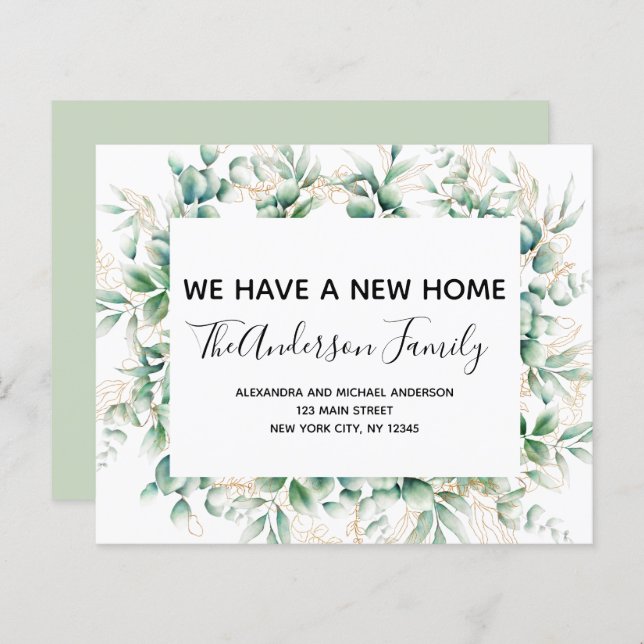 Papier Budget Moving Announcement Eucalyptus Greenery (Devant / Derrière)