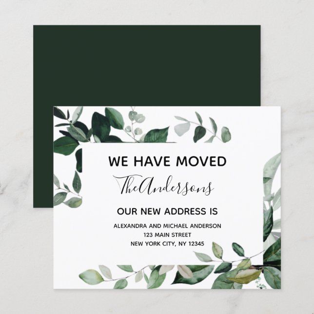 Papier Budget Moving Announcement Eucalyptus Greenery (Devant / Derrière)