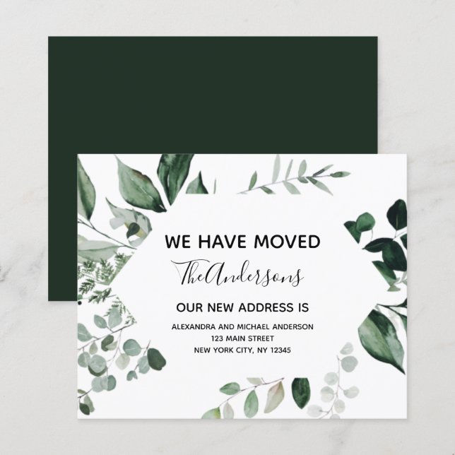 Papier Budget Moving Announcement Eucalyptus Greenery (Devant / Derrière)