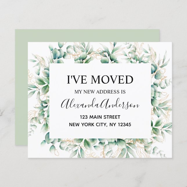 Papier Budget Moving Announcement Eucalyptus Greenery (Devant / Derrière)