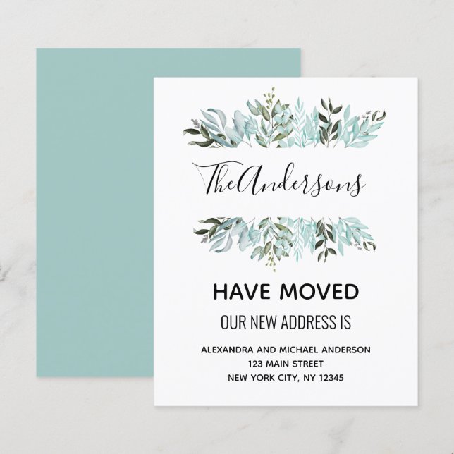 Papier Budget Moving Announcement Eucalyptus Greenery (Devant / Derrière)