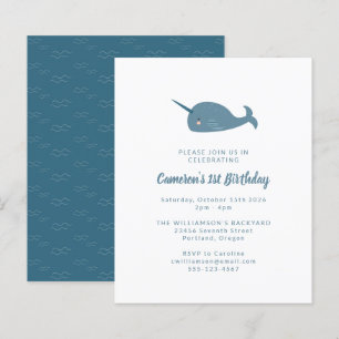 Papier Budget Narwhal Ocean Blue 1er Anniversaire Invitat