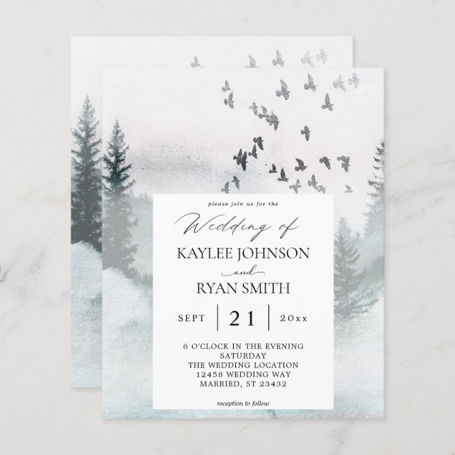 Papier Budget Nature Forêt & Oiseaux 2 Mariage (Devant / Derrière)