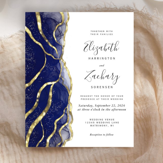 Papier Budget Navy Blue Gold Ink Wedding Invitation (Créateur téléchargé)