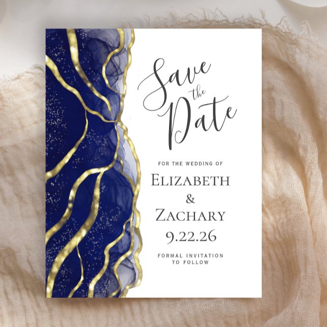 Papier Budget Navy Blue Gold Ink Wedding Save the Date (Créateur téléchargé)