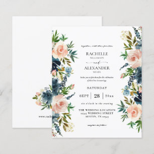 Papier Budget Navy, Dusty Blue & Pink Floral 1 Mariage