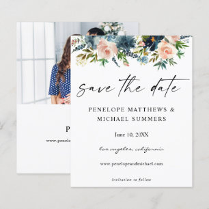 Papier Budget Navy & Floral Rose Enregistrer la Date V2 P