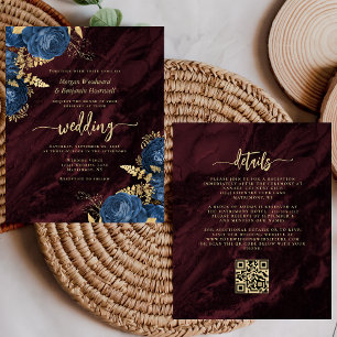 Papier Budget Navy Or Floral Burgundy Code QR Mariage