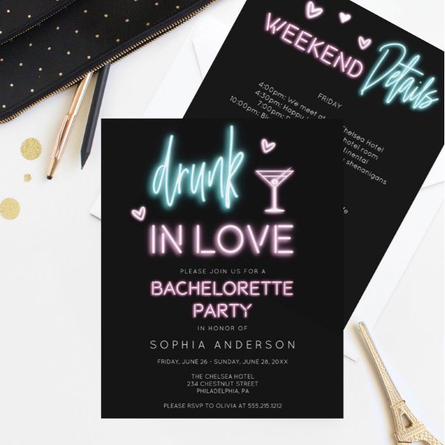 Papier Budget Neon Bachelorette Weekend Invitation (Créateur téléchargé)